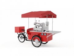 Cafetería móvil en bicicleta - bicicleta-cafetera roja