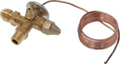 Messing-Thermostatventil mat engem Sensor-Bulb an enger opgerollter Kupferkapillar. Messing-Thermostatventil mat engem Sensor-Bulb an enger opgerollter Kupferkapillar.