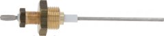 Sondesaz fir de Waasserniveau mat engem Messing-Gewëndegehäus, engem wäisse Isoléierungsring an enger dënner Metallstang. Sondesaz fir de Waasserniveau mat engem Messing-Gewëndegehäus, engem wäisse Isoléierungsring an enger dënner Metallstang.