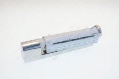 Verchromten zylindresche Scharnierbolt mat stufefërmegem Ofsatz, schréi Siicht vun der Säit. Verchromten zylindresche Scharnierbolt mat stufefërmegem Ofsatz, schréi Siicht vun der Säit.