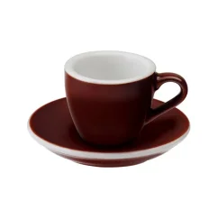 Hnedý porcelánový šálka a podšálka na espresso Loveramics Egg s objemom 80 ml.