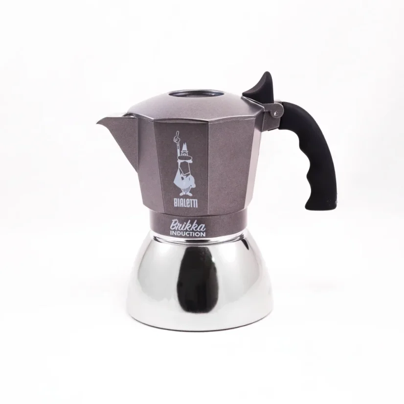 Bialetti Brikka Induction moka pot for 4 cups, suitable for heating on gas.