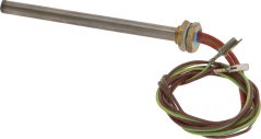 Zylindresche Patroune-Heizelement mat enger Messing-Schroufmotter a faarwege Draiten, déi erausgefouert sinn. Zylindresche Patroune-Heizelement mat enger Messing-Schroufmotter a faarwege Draiten, déi erausgefouert sinn.