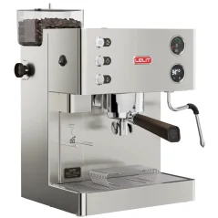 Machine à café expresso domestique Lelit Kate PL82T avec moulin à café intégré. Machine à café expresso domestique Lelit Kate PL82T avec moulin à café intégré.