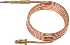 Thermoelement mat enger laanger opgerollter Kupferréier, engem Bolzespëtzt an engem Schraufenn mat enger Scheif an enger Diichtung.