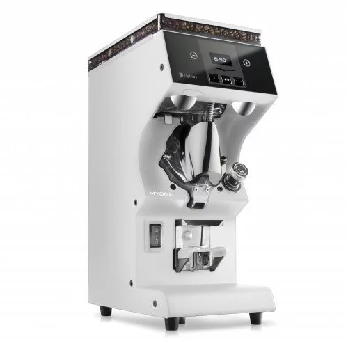 Wäisse Espressomiller Victoria Arduino Mythos MYONE aus Qualitéitsplastik.