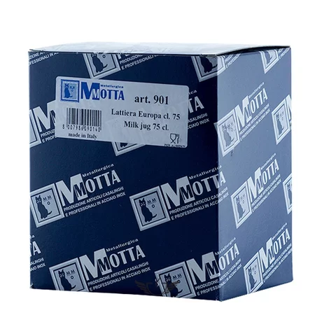 Silver Motta Europa milk pitcher with a capacity of 750 ml for perfect milk frothing.
