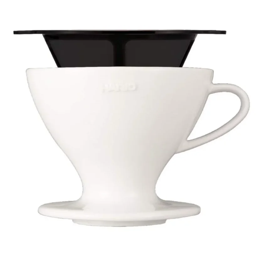 Ceramic coffee dripper Hario W60-02 in white, designed for lovers of quality coffee.