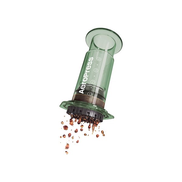 The Aeropress Clear Coffee Press features a beautiful, clean green design.