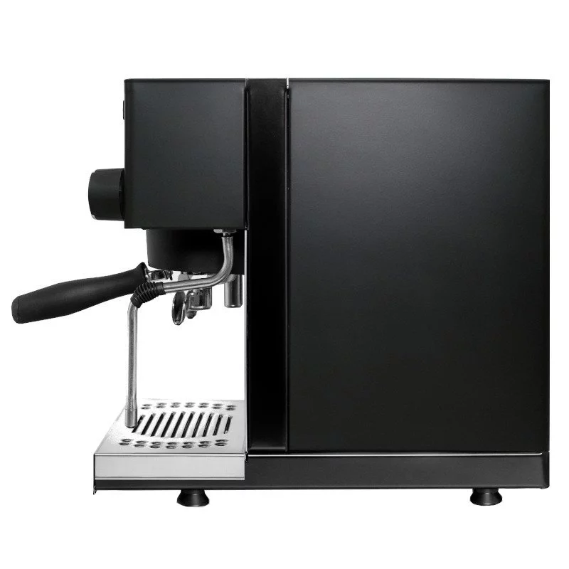 Right side of a black Rancilio espresso machine.