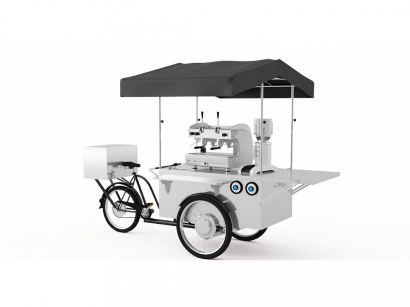 Mobiles Café auf einem Fahrrad - weißes Kaffeefahrrad