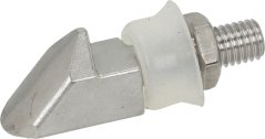 Géigestéck vum Diergrëff – e keilfërmegen Metallstéck mat enger Plastik-Ënnerluechscheif an engem Gewënde-Bolzen M8.