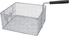 Frittéier-Kuerf 290x260x135 mm, rechteckege Drotkuerf mat dichtem Gitter an engem gebéiten Metallgrëff mat schwaarzem Griff.