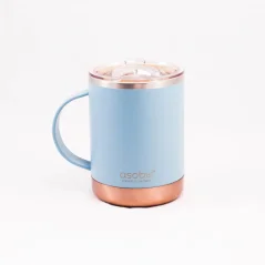 Modrý termohrnček Asobu Ultimate Coffee Mug 360 ml, ideálny na cestovanie s kávou.