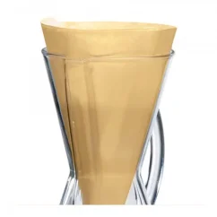 Unbleached paper filters for Chemex on a white background
