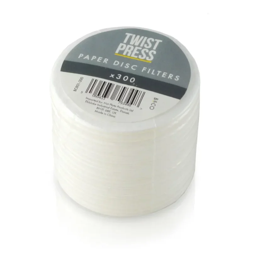 Białe papierowe filtry 300 sztuk w oryginalnym opakowaniu do ręcznego zaparzacza marki Twist Press.