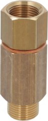 Réckschlagventil ø 3/8" M-3/8" F, Messingventil mat Bannen- an Aussegewand an enger orangener Dichtung tëscht de sechseckege Partien. Réckschlagventil ø 3/8" M-3/8" F, Messingventil mat Bannen- an Aussegewand an enger orangener Dichtung tëscht de sechseckege Partien.