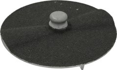 Schleifdisk fir de Gromperekropmaschinn, eng ronn schwaarz Schleifscheif mat engem Plastikgrëff an der Mëtt. Schleifdisk fir de Gromperekropmaschinn, eng ronn schwaarz Schleifscheif mat engem Plastikgrëff an der Mëtt.