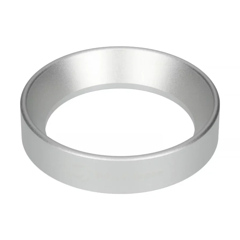 Silberner Dosiertrichter von Barista Space mit einem Durchmesser von 58 mm, ideal für präzises Dosieren von Kaffee.
