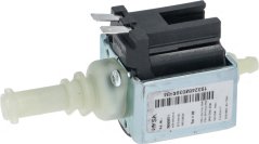Vibratiounspompel an engem Metallgehäus mat flaache elektresche Konnektoren uewen a wäisse Plastik-Schlauchstotzen op béide Säiten. Vibratiounspompel an engem Metallgehäus mat flaache elektresche Konnektoren uewen a wäisse Plastik-Schlauchstotzen op béide Säiten.