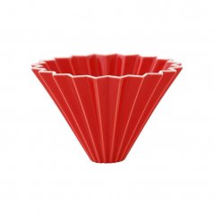 Red Origami dripper for making 2 cups of coffee.