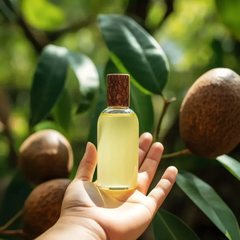 Glass bottle with 100% natural shea oil, designed for skin care, 10 ml.