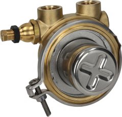 Messeng Rotéierend Fliegelpompel Rotoflow ø 3/8" NPT THERMOPLAN mat zwee Gewënnstutzen an engem ronde Deckel mat Wäll a Schrauf.