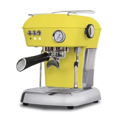 Home lever espresso machine Ascaso Dream ONE in vibrant sun yellow with a 1.3-liter water tank capacity.