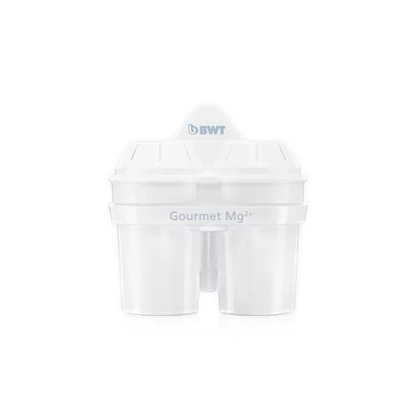 Set de tres filtros de repuesto de la marca BWT con presencia de Mg2+ para mejorar el sabor de su agua.