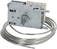 Thermostat mat Metallkierper, engem Dréiknäppchen a zwee laange Kapillarréierchen Thermostat mat Metallkierper, engem Dréiknäppchen a zwee laange Kapillarréierchen