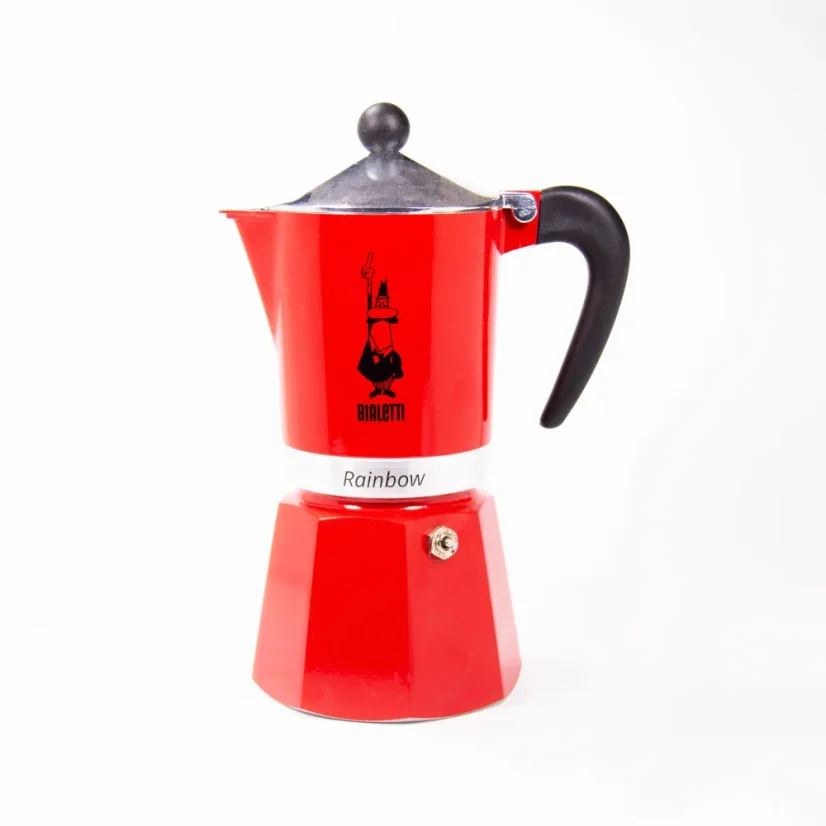 Red moka pot from the Italian manufacturer Bialetti.