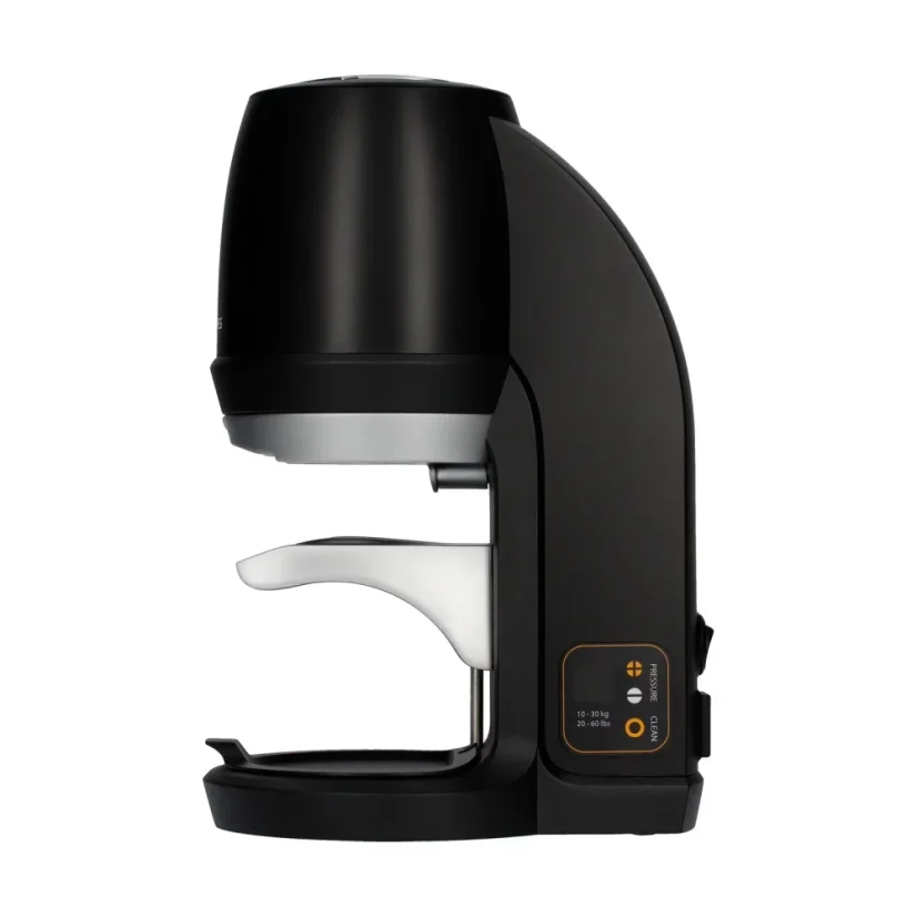 Schwarzer automatischer Kaffeetamper Puqpress Q2 mit einem Durchmesser von 53 mm für eine konsistente Kaffeezubereitung.