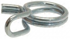 Metall-Schlauchklemm aus zwee gewéckelte Drot mat engem Haken. Metall-Schlauchklemm aus zwee gewéckelte Drot mat engem Haken.