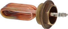 Flaacht, oval opgerollte Kupferheizelement mat enger Messing-Schroufverbindung a zwee Stëfter.