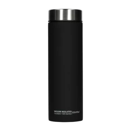 Asobu Le Baton insulated travel mug in silver with a 500 ml capacity, perfect for keeping beverages at the desired temperature while traveling.