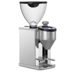 Otthoni Rocket Espresso FAUSTINO kávédaráló, oldalnézetben, króm bevonat.