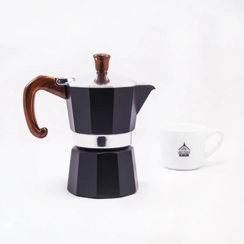 Moka pot Forever Prestige Radica for 3 cups, suitable for use on gas heating.