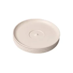 White Huskee saucer, 4 pieces stacked on a white background, top view