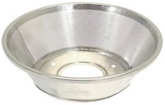 Ronne Inox-Kuerf mat engem gitter Buedem a zwee Lächer um Rand. Ronne Inox-Kuerf mat engem gitter Buedem a zwee Lächer um Rand.