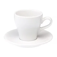 Bijela porculanska šalica i tanjurić za cappuccino Loveramics Tulip kapaciteta 180 ml, izrađeni od kvalitetnog porculana.