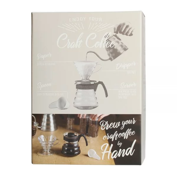 Set of V60-02 Pour Over kit in original packaging on a white background