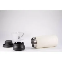 Kinto Travel Tumbler 350 ml white, placed with the lid disassembled.