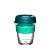 Plastic KeepCup thermal mug with a capacity of 340 ml with a blue lid on a white background