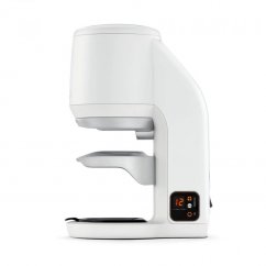 Side view of the Puqpress Mini 58.3 mm auto-ambient tamper in white.