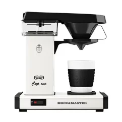 Moccamaster Cup One coffee dripper by Technivorm in white with stainless steel material.