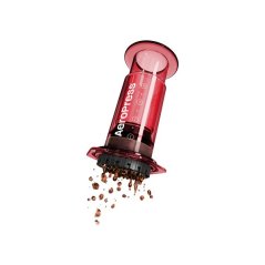 The Aeropress Clear Coffee Press features a beautiful simple red design.