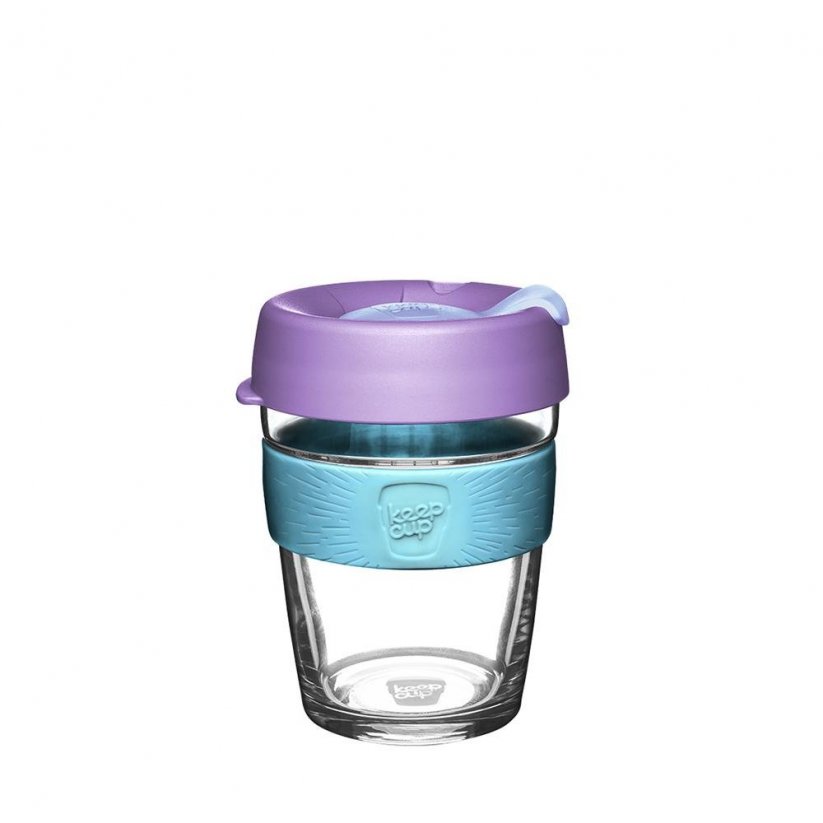 KeepCup Brew Daybreak for drinking hot beverages with purple lid
