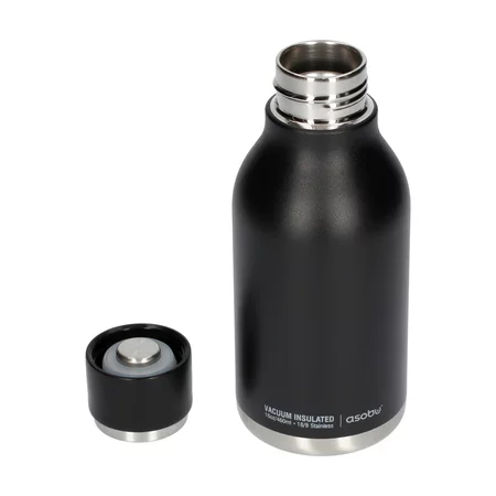 Botella térmica Asobu Urban de color negro con capacidad de 460 ml, ideal para mantener la bebida a la temperatura deseada.