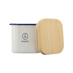 Enamelled container with a wooden lid. Volume 1000 ml.