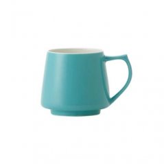 Porcelain coffee and tea mug by Origami in turquoise colour.